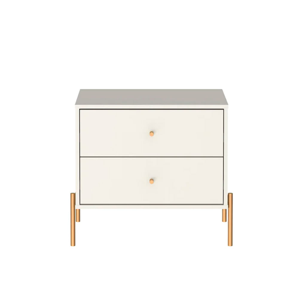 Mesa de Cabeceira 2 Gavetas Yves 53cm - Off White - Dourado