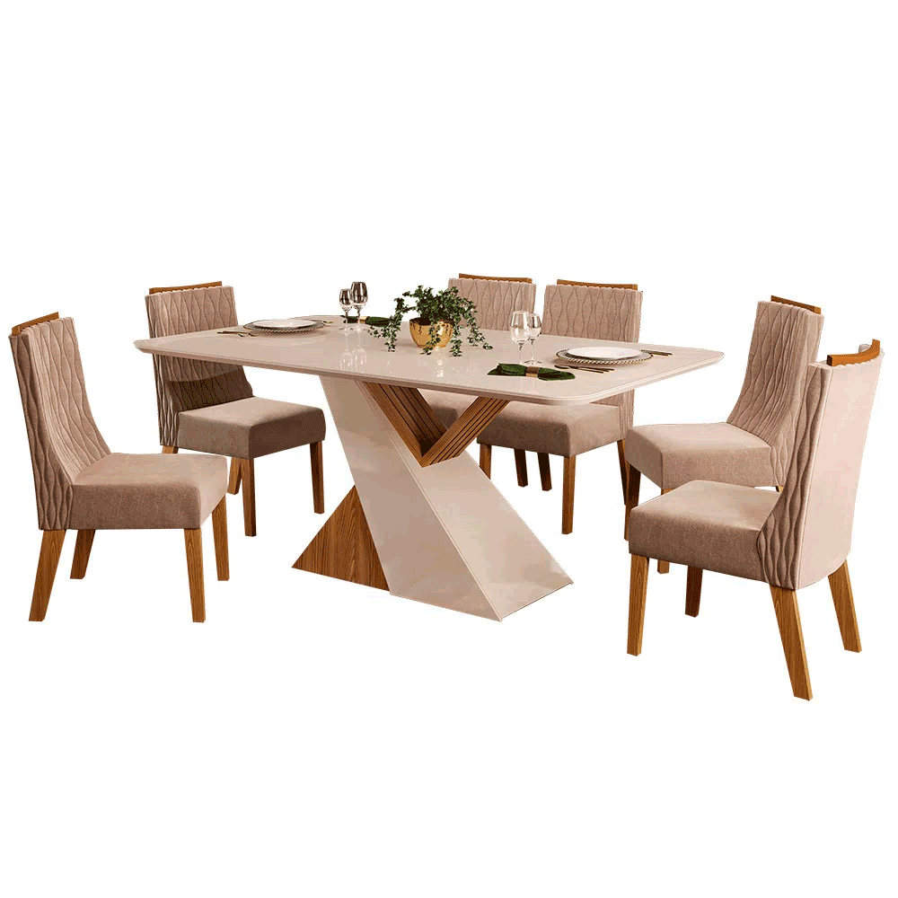 Sala de Jantar Completa com 6 Cadeiras 1,80x0,90m - Nevada