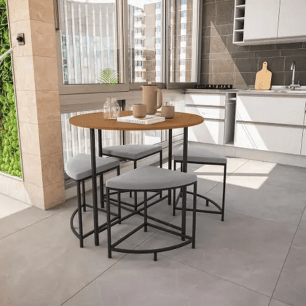 mesa-de-jantar-industrial-com-4-bancos-estofados-cinza-preto-90cm