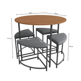mesa-de-jantar-industrial-com-4-bancos-estofados-cinza-preto-90cm